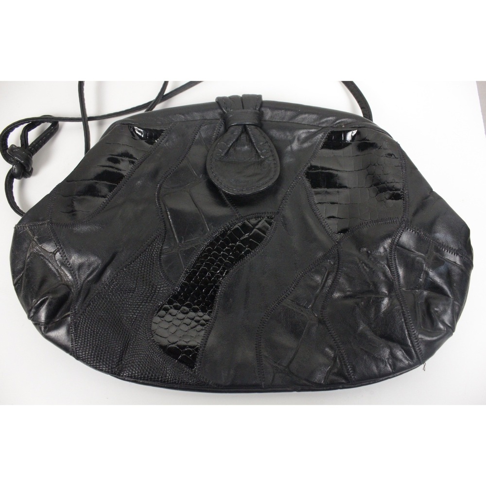 Vintage 80s 90s Park Avenue Int Leather Patchwork Frame Bag Black‎ USA